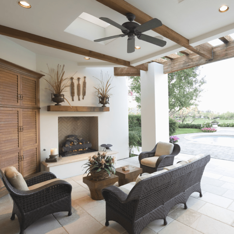 Misting fan indoors & outdoors
